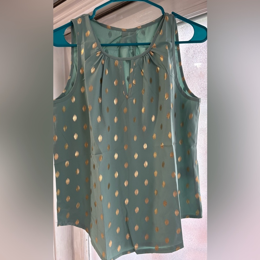 SHEIN Teal and‎ Gold Polka Dot Tank Top